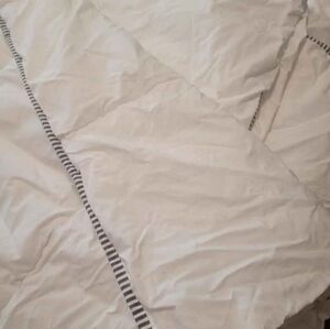 White Quilted Comforter with Navy Stripe Trim IKEA QUEEN